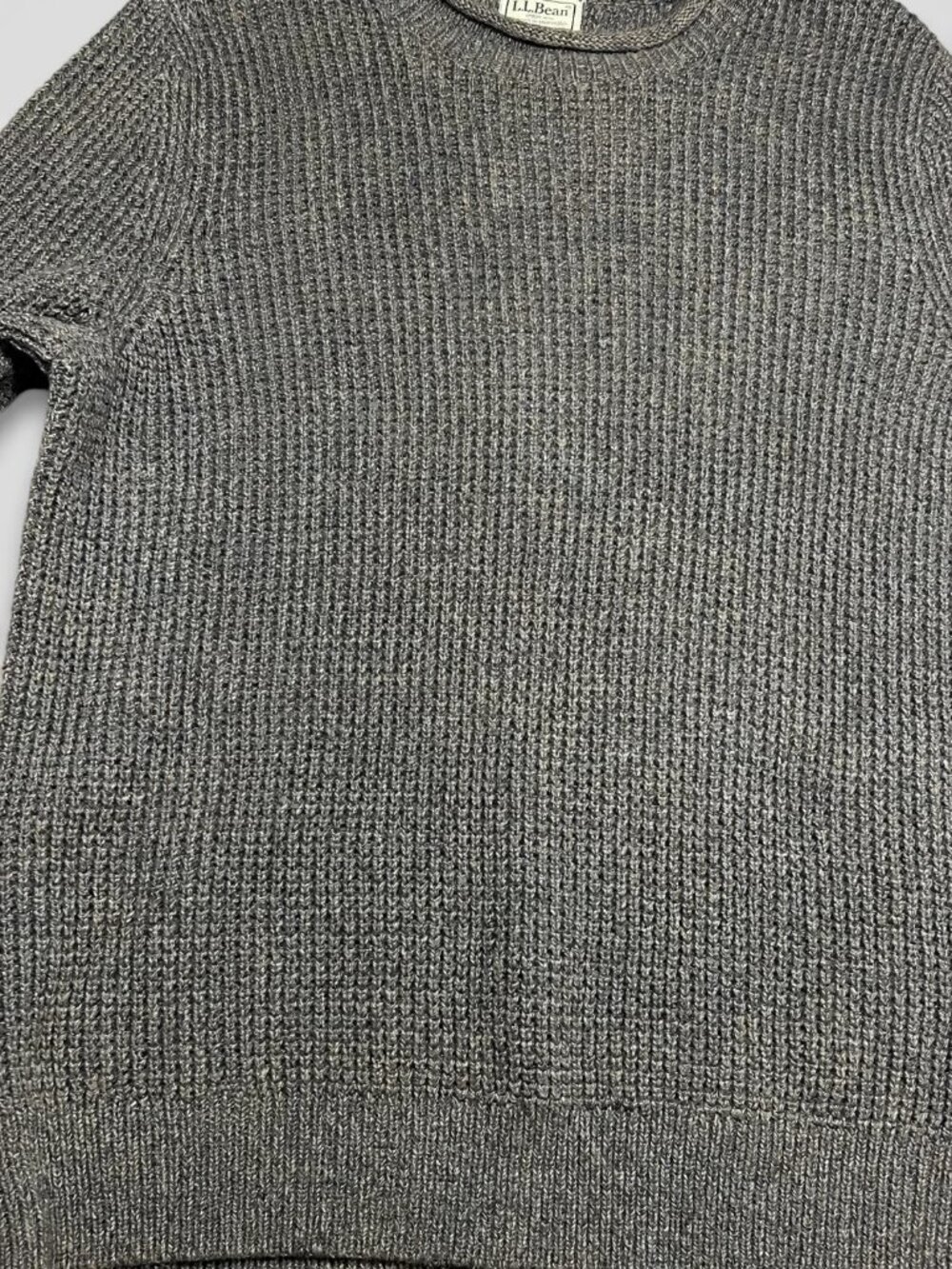 L.L.Bean Mens Gray Organic Cotton Waffle Knit Crewneck Sweater M